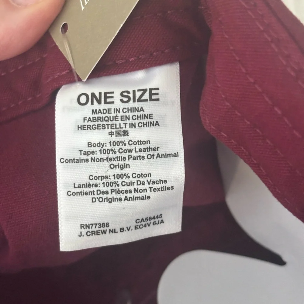 NWT JCREW Men’s or unisex Burgundy Cotton Baseball Cap one size fits most